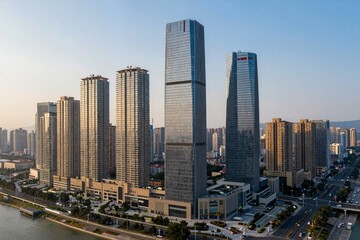 Fototapeta premium Modern Skyline: Skyscrapers in Urban Metropolis