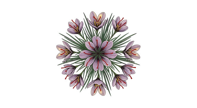 Elegant Illustration Of Artistic Saffron Flowers Arranged in a Circular Composition