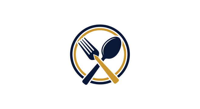 Elegant Restaurant Symbol: A Crossed Fork and Spoon Within a Circular Emblem Design