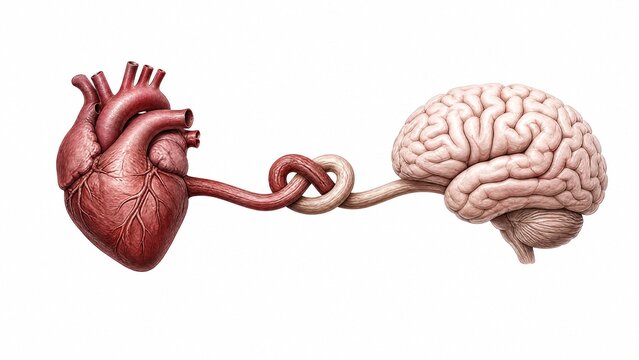 philosophy. An artistic representation of a heart and brain connection with a symbolic knot, illustrating a profound metaphor. wellbeing guides.
