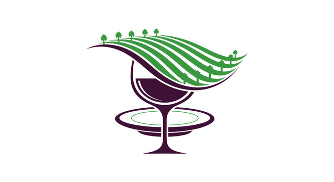 Elegant Wine Glass And Landscape Imagery Depicting Vineyard Theme Design Concept
