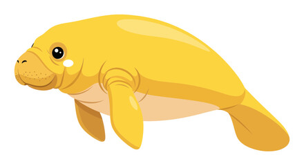 Cute Yellow Manatee Cartoon Character - Adorable Sea Cow Illustration © rofik