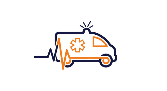 Emergency Medical Services: Ambulance Symbol Illustrated with EKG Line for Healthcare Design