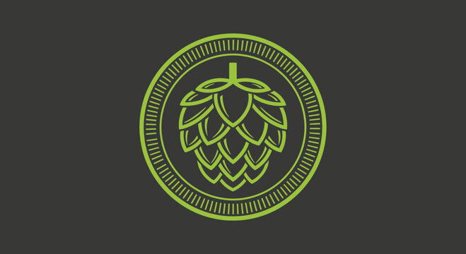 Elegant Vector Illustration of Brewery Logo With Green Hop Cone on Dark Background