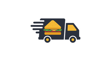 Naklejka premium Fast Food Delivery Truck Delivering Delicious Burger Illustration Icon Graphic Design Concept