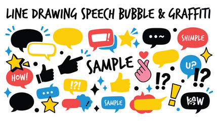Fototapeta premium Set of colorful hand drawn speech bubbles and signs.