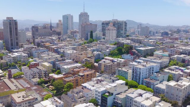 San Francisco Nob Hill Aerial Over Residential Cityscape