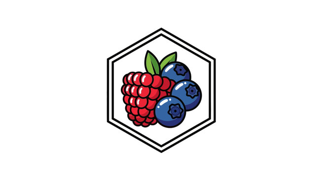 Fresh Berries Illustration Vector in a Geometric Frame: Edible, Vibrant, and Delicious