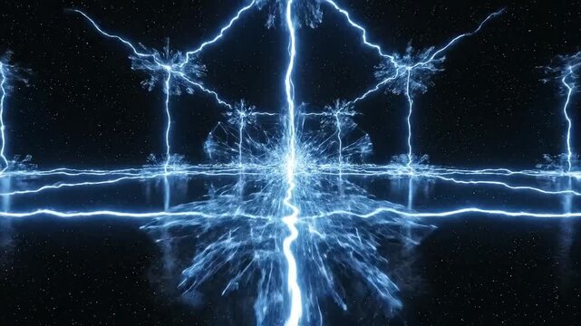 Abstract blue lightning energy grid creating a futuristic high-tech digital electric power field