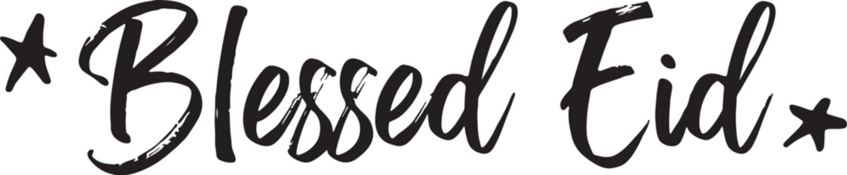 Blessed Eid hand lettering typography design featuring elegant brush script calligraphy for religious holiday celebrations and festive greeting card projects
