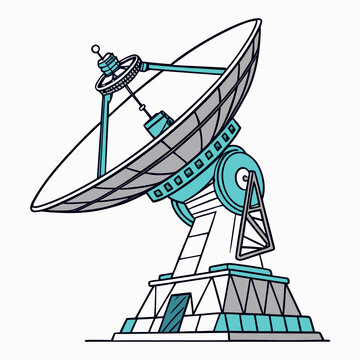 Detailed vector illustration of a radio telescope with a parabolic dish showcasing a futuristic design astronomy