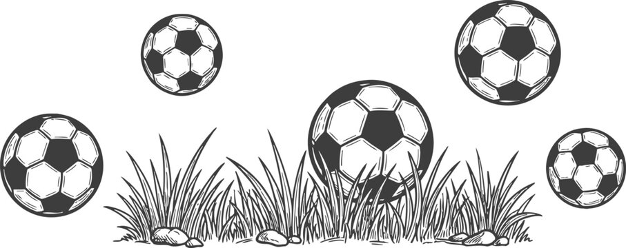 Minimalist Soccer Balls in Grass Vector Illustration