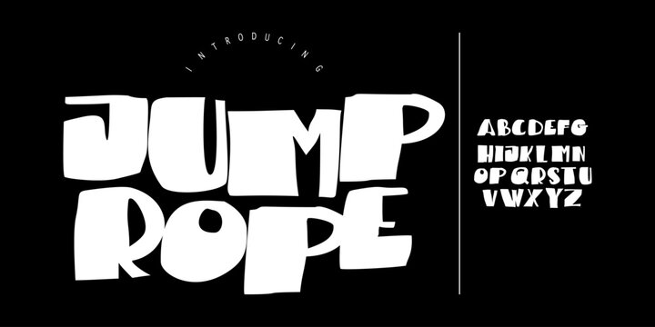 Jump Rope: A playful kids display. Chunky hand-drawn font for toy branding, children book covers, and cute packaging.
