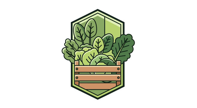 Fresh Greens in Wooden Crate: A Vibrant, Icon-Style Illustration for Healthy Eating