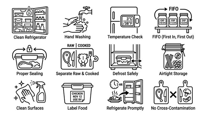 Food Safety Icons: Hygiene, Storage, and Handling for Kitchen and Restaurant