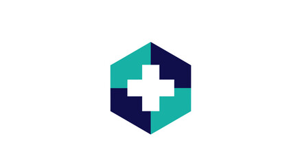 Fototapeta premium Geometric Medical Icon with Cross Symbol in Hexagon Shape Isolated on White Background