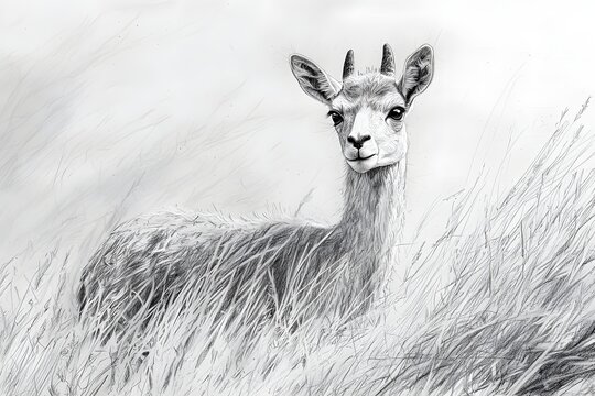 Hand drawn vicuna illustration showing expressive eyes and texture photo