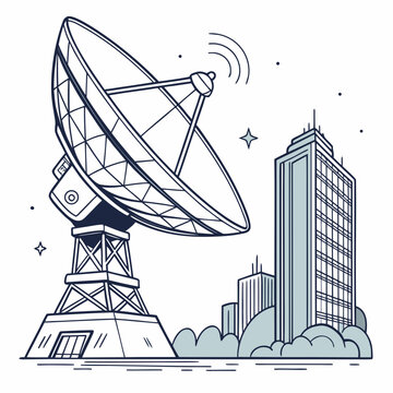 Radar dish and cityscape illustration a detailed vector graphic with a linear style and neutral background