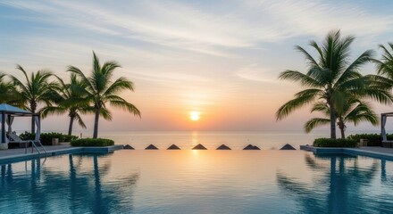 Fototapeta premium Tropical Resort Pool at Sunset Paradise.