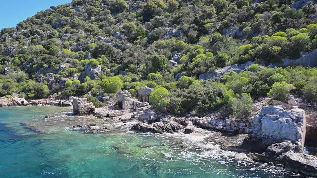 Ancient Lycian ruins on the coast of Kekova island in Turkey