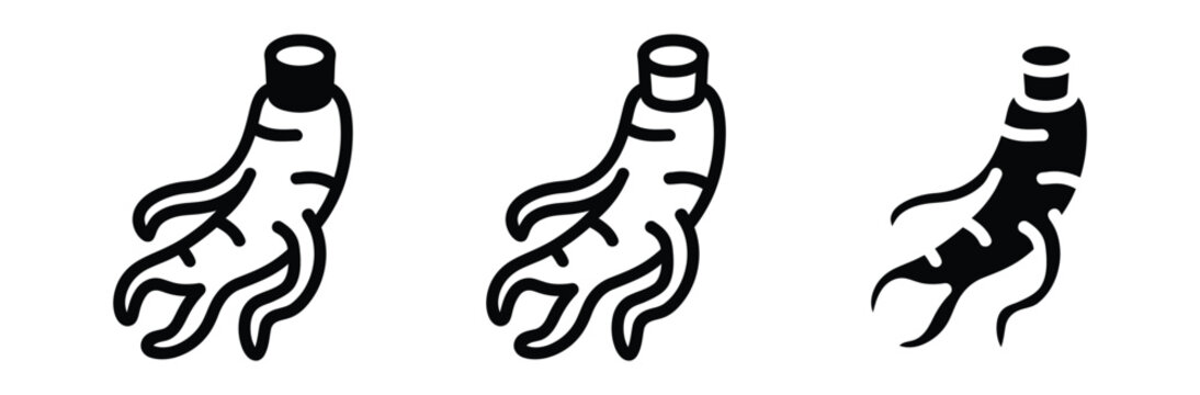 Three black and white icons of a rocket ship with flames isolated on a white background for design and editorial use