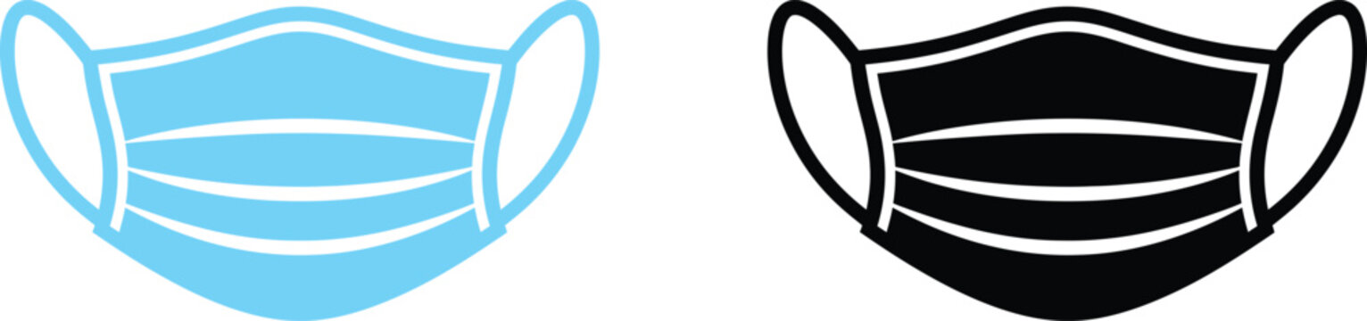 Minimalist vector illustration of blue and black medical face masks for health safety icons