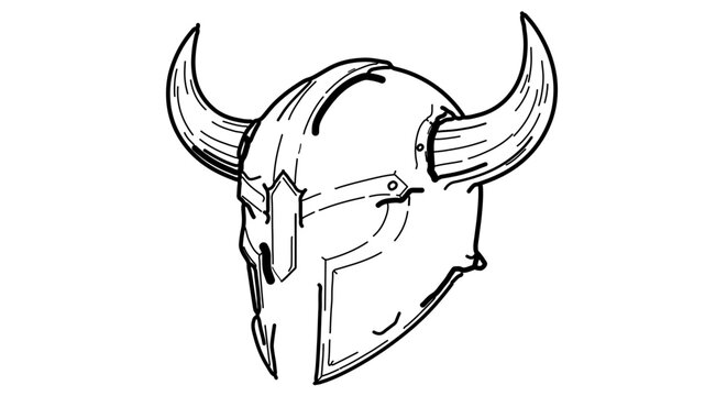 Viking helmet with horns line art illustration