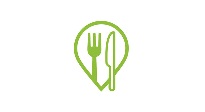 Green Location Icon Design, Restaurant Guidance, Eat Here, Culinary Direction, Food Locator