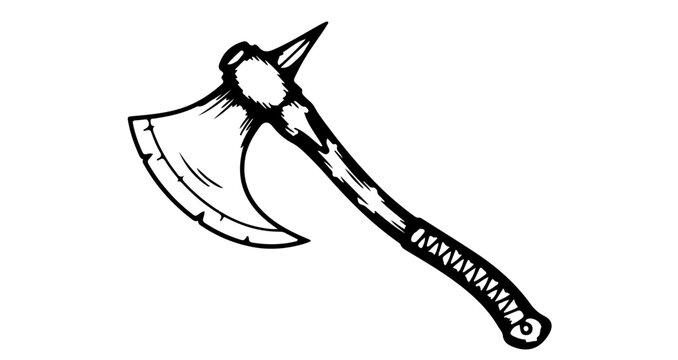 Hand drawn illustration of a battle axe