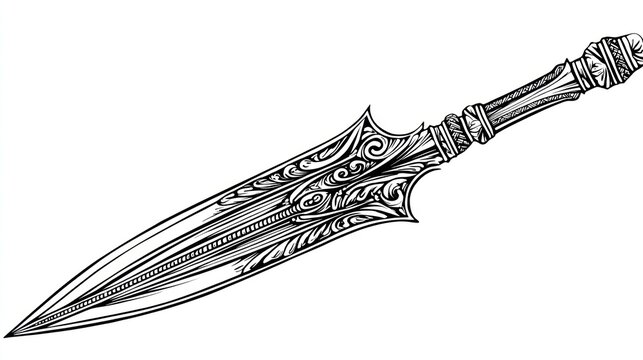 Intricate dagger illustration on white background for various design projects