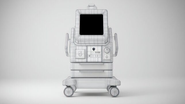 Medical ventilator illustration scientific equipment on wheels white background