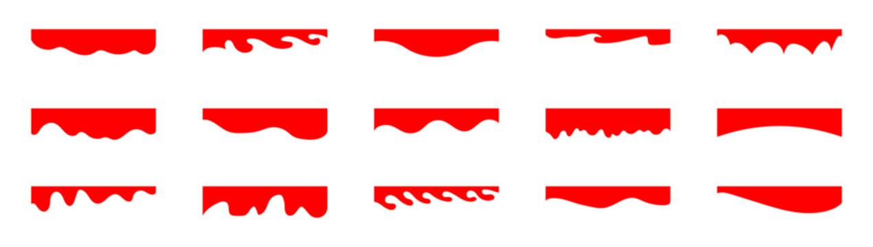 Border shape for website design. Vector banner header and separator. Background section and frame template. Abstract curve top headline. Drops Separator Effects Collection For Poster, App, Banner