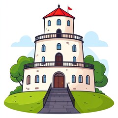Naklejka premium Colorful cartoon castle tower building.