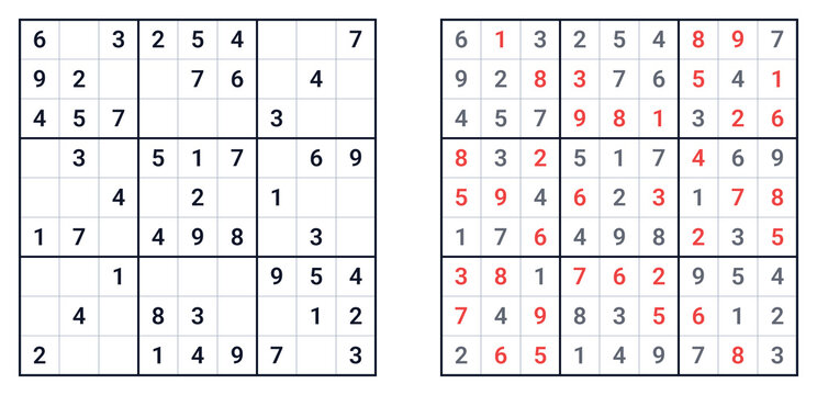 Classic Sudoku puzzle grid with solved and unsolved sections  
