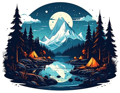 Camping under starry night mountain landscape.