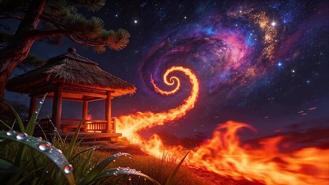 Gazebo with fiery cosmic swirl