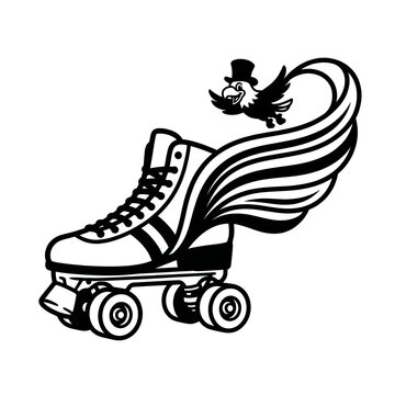 Vintage roller skate with a flying eagle wearing a top hat