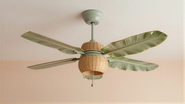 Tropical leaf fans with woven center soft pastel walls.