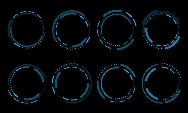 Set of sci fi blue circle user interface elements technology futuristic design modern creative on black background vector