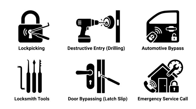 Locksmith and Lock Bypass Service Icons Collection