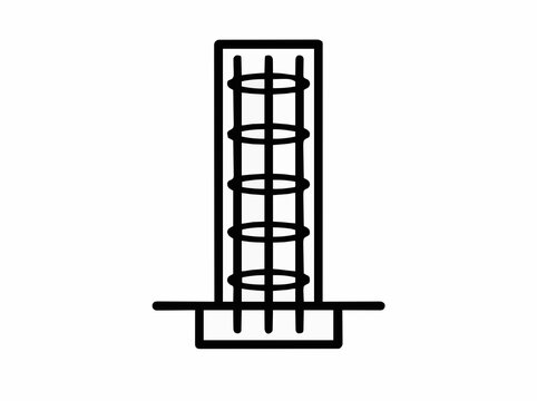Black line art icon representing a steel rebar cage or reinforcement structure for concrete column foundation, isolated on a white background.