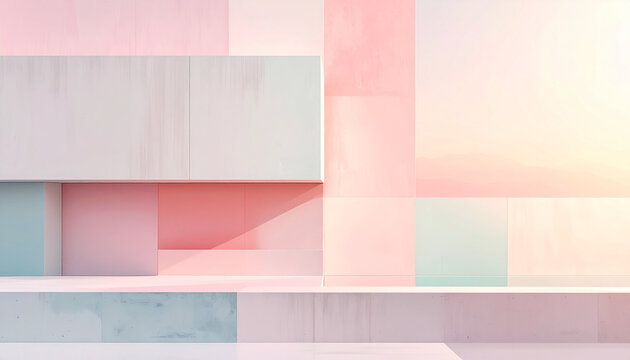 Abstract geometric composition of pastel shapes and light for background