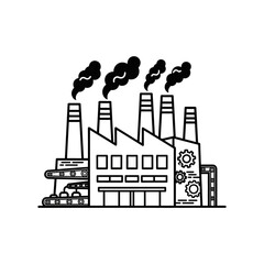 Fototapeta premium Industrial Factory Silhouette with Smoke Stacks and Conveyor Belt