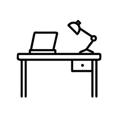 Desk with laptop and lamp line icon © Artist420