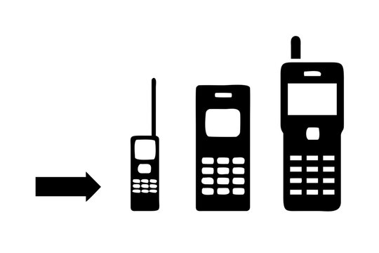 Evolution of mobile phones, vintage cellular devices icons set