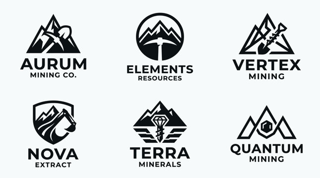 Modern Mining Worker Logo Design with Helmet and Pickaxe for Industrial Company Branding