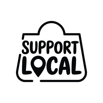 Support Local Business Typography with Shopping Bag Outline and Location Pin for Community Growth