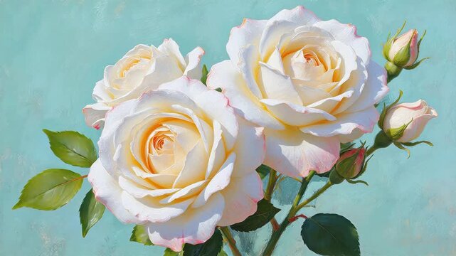 White roses with green leaves
