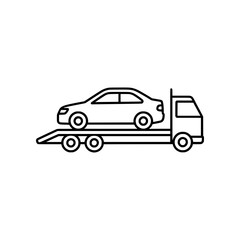 Fototapeta premium Minimal car transport icon with vehicle on carrier truck. Clean flat SVG design ideal for logistics, delivery, auto transport, and fleet services.