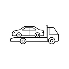 Obraz premium Minimal car transport icon with vehicle on carrier truck. Clean flat SVG design ideal for logistics, delivery, auto transport, and fleet services.